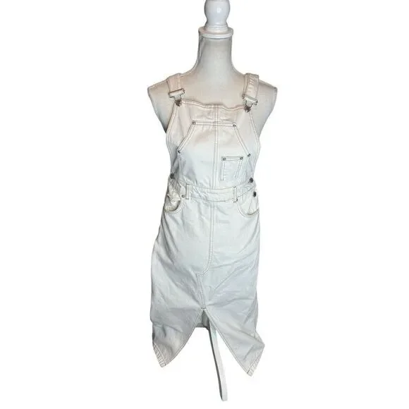 Zara Ecru Bib Overalls Dress Y2K Retro Boho Instagram Favorites Sz Small - Picture 5 of 10